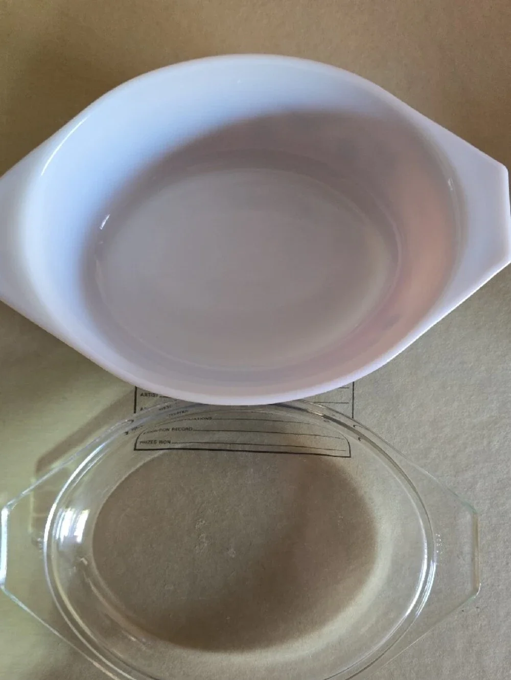 Pyrex Brown and White Round Casserole with Floral Band